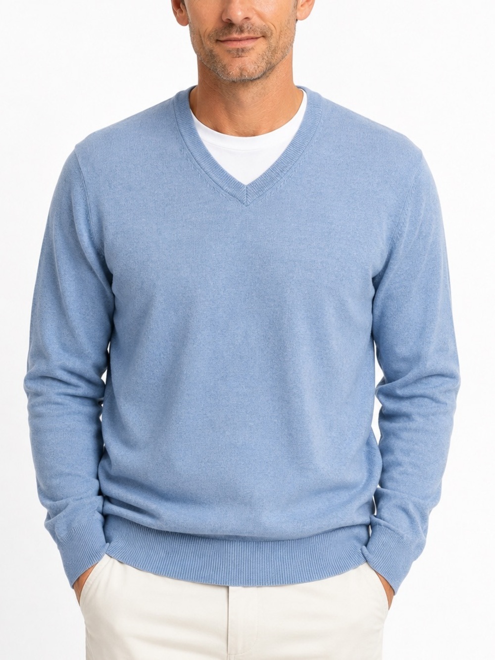 J.Crew Men’s XL 100% Cotton V-Neck Sweater Light Blue Classic Knit